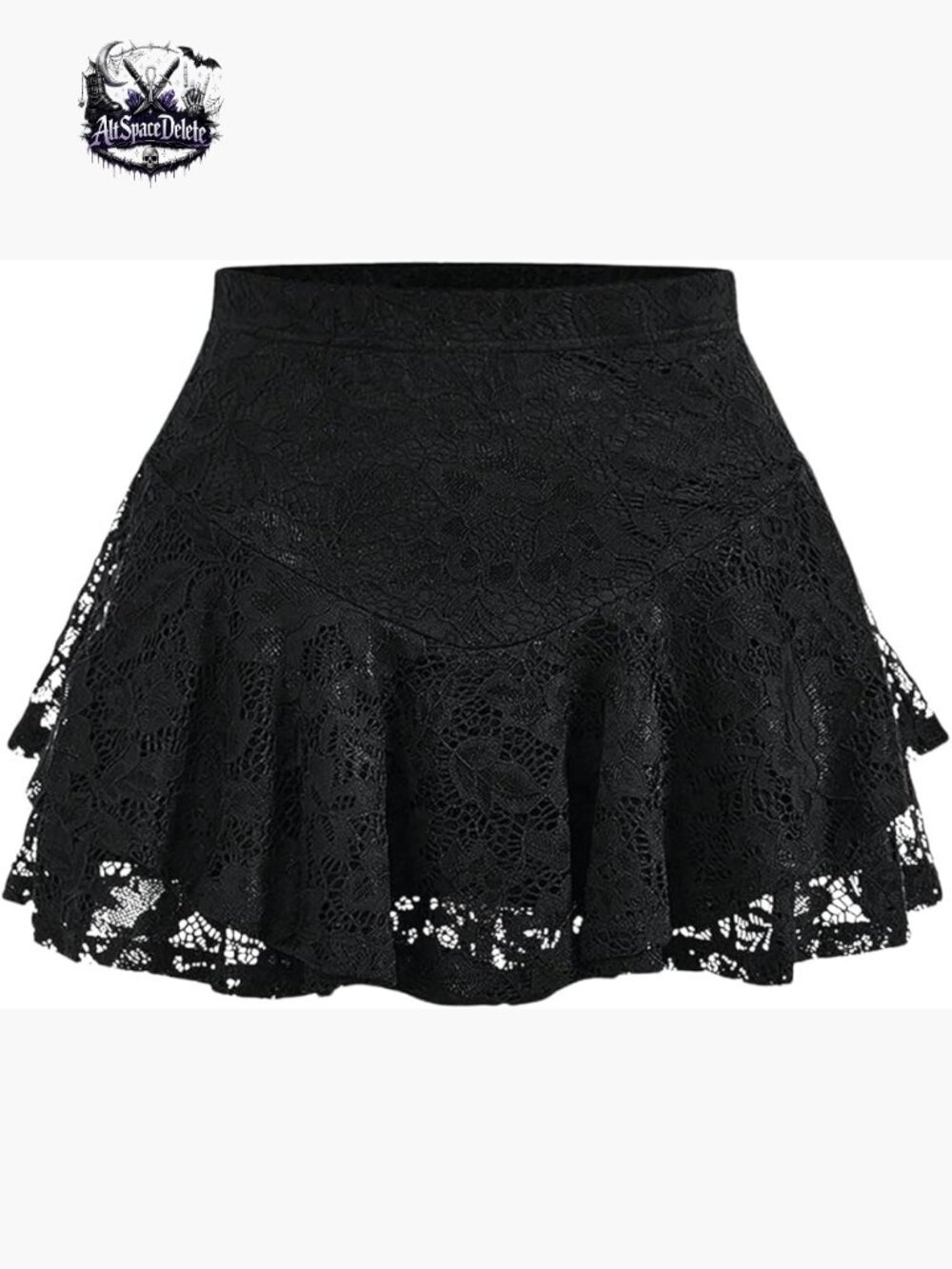 Plus Size A-Line Skater Skirt with Lace Ruffle Hem Elastic Waist
